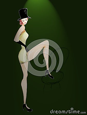 Beautiful cabaret girl with a chair Stock Photo