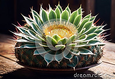 Beautiful cactus against the background of the Mexican desert, agave bush grows in the desert, Cartoon Illustration