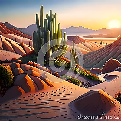 Beautiful cactus in the desert - ai generated image Stock Photo