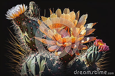 Beautiful Cactus Flowers, Generative AI. Stock Photo