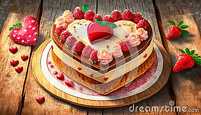 Beautiful cake in heart shape on a wooden table Stock Photo