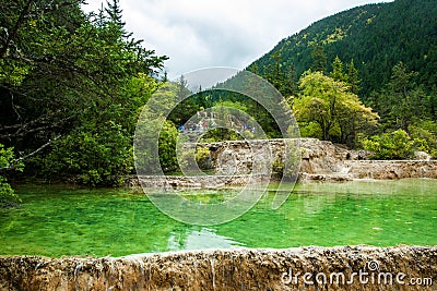 Calcification ponds at Huanglong, Sichuan, China Stock Photo