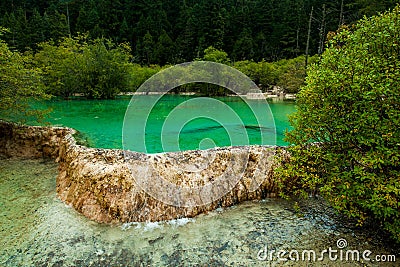 Calcification ponds at Huanglong, Sichuan, China Stock Photo