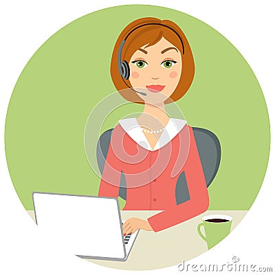 Beautiful call center woman Vector Illustration