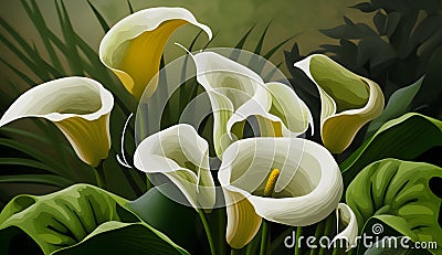 Beautiful calla lily flowers garden nature illustration generative ai Cartoon Illustration