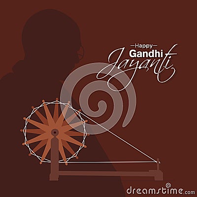 Happy Gandhi Jayanti Banner | Illustration of Gandhi And His Charkha | spinning wheel Vector Illustration