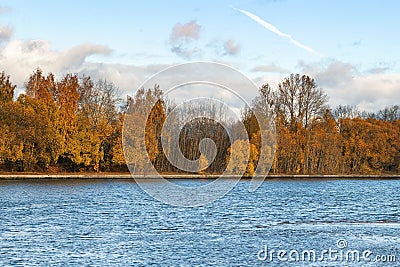 Autumn forest over Moscow river Stock Photo