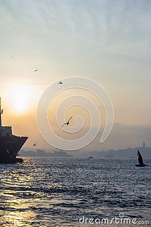 Beautiful calm sunset on the Bosphorus, Istanbul, Turkey Editorial Stock Photo