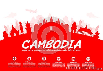 Beautiful Cambodia Travel Landmarks. Vector Illustration
