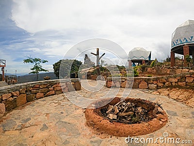 Beautiful campfire firewood in the forest Stock Photo