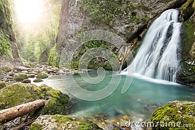 Beautiful canyon with cascade in Europe Stock Photo