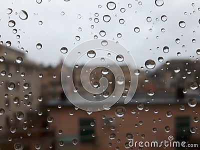 Beautiful caption of the waterdrop from the windows Stock Photo