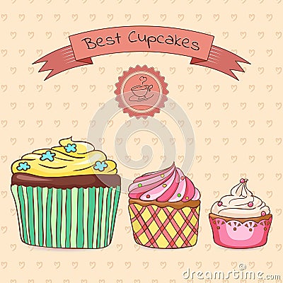Beautiful card best cupcakes Vector Illustration
