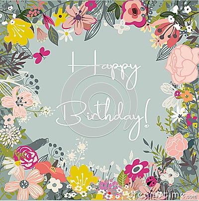 Beautiful Card with Flowers Vector Illustration