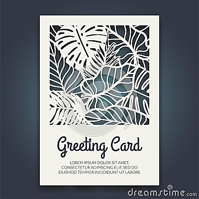 Beautiful card with palm tree leaves. Rain forest motif. Vector Illustration