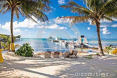 Beautiful caribbean sight with turquoise water in Caye Caulker, Editorial Stock Photo