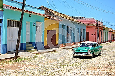 Beautiful cars of Cuba, colonial Trinidad Editorial Stock Photo