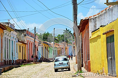 Beautiful cars of Cuba, streets of Trinidad Editorial Stock Photo