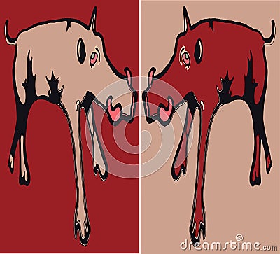 Beautiful cartoon illustration of cute brown wild pig in red saga colour background.cdr Vector Illustration