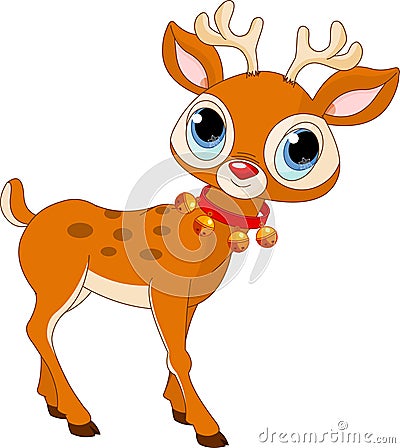 Beautiful cartoon reindeer Rudolf Vector Illustration