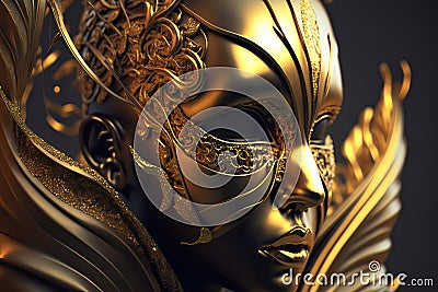 Beautiful golden mask, illustration generative AI Cartoon Illustration