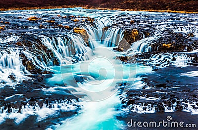 Beautiful cascade bruarfoss waterfall, Iceland Stock Photo