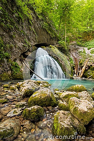 Beautiful cascade in Transylvania, Romania, Western Carpathian limestone mountains Stock Photo