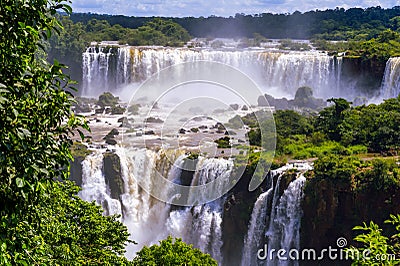 Beautiful cascade of waterfalls. Iguassu falls in Brazil Stock Photo