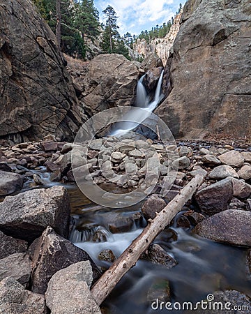 Beautiful cascading waterfall - Boulder Falls, Colorado Stock Photo