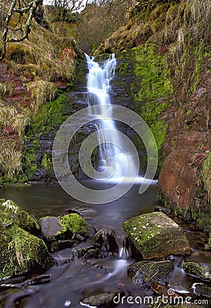 Beautiful cascading waterfall, Nant Bwrefwy Stock Photo