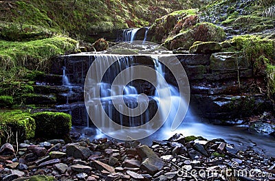 Beautiful cascading waterfall, Nant Bwrefwy, Upper Blaen-y-Glyn Stock Photo