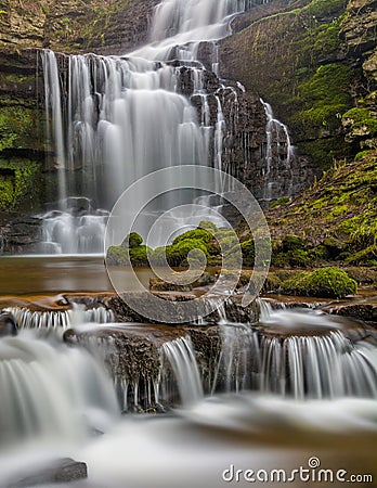 Beautiful Cascading Waterfall In The Yorkshire Dales, England. Stock Photo