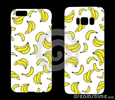 Beautiful cases for smartphones with bananas. Print for lining the phone. Ready design. Vector illustration. Summer drawings. Vector Illustration