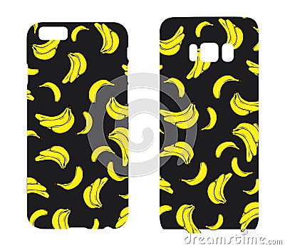 Beautiful cases for smartphones with bananas. Print for lining the phone. Ready design. Vector illustration. Summer drawings. Vector Illustration