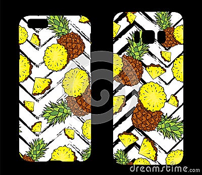 Beautiful cases for smartphones with pineapple. Print for lining the phone. Ready design. Vector illustration. Summer drawings. Vector Illustration