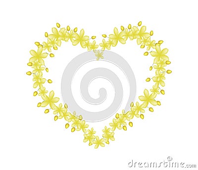 Beautiful Cassia Fistula Flowers in Heart Shape Vector Illustration