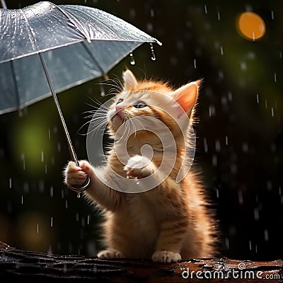 beautiful cat enjoy rain with umbrella generated by AI tool Stock Photo