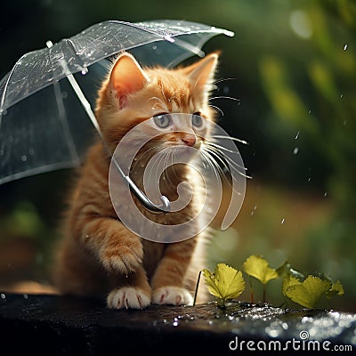 beautiful cat enjoy rain with umbrella generated by AI tool Stock Photo
