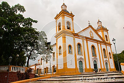 Beautiful Catholic Church. Matriz Church in Portuguese Igreja Matriz, Manaus Amazonas, Brazil Stock Photo