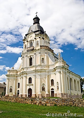 Beautiful Catholic church in the village of Mykulyntsi. Ukraine Stock Photo