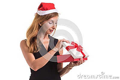 Beautiful caucasian wearing red christmas hat and holding new ye Stock Photo