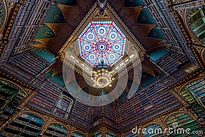 Beautiful Ceiling of Gothic-Renaissance Style Antique Library Room Editorial Stock Photo