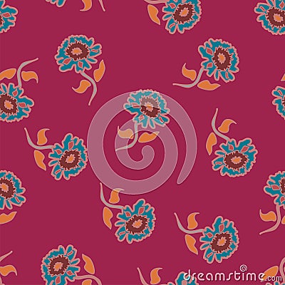 Beautiful cerise and turquoise floral vector prints in a seamless repeat pattern Vector Illustration