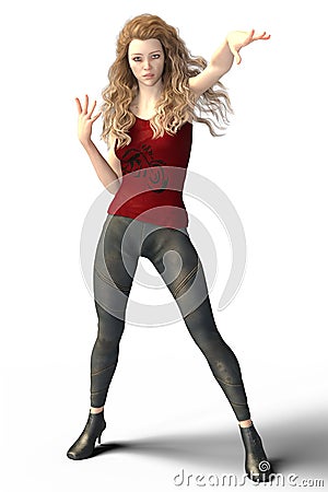 Beautiful CG female urban fantasy paranormal character with attitude in magical pose. This figure is particularly suited to book Stock Photo