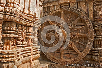 Beautiful chariot Wheel, Konark Sun Temple, Orissa Editorial Stock Photo