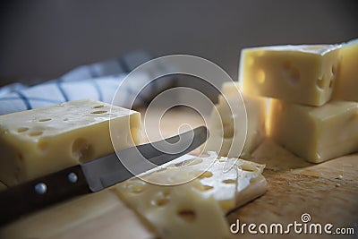 Beautiful cheeses in the kitchen Stock Photo