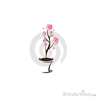 Beautiful cherry blossoms in pots, colorful vector design illustration icon Vector Illustration