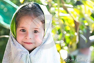 Beautiful children headshot with towel Stock Photo