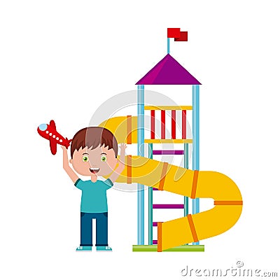 Beautiful children playground with kids playing Vector Illustration