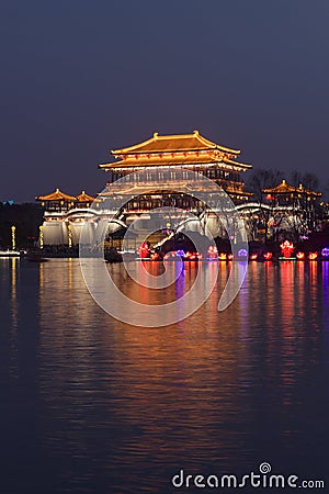 Beautiful Chinese ancient architecture night scene Stock Photo